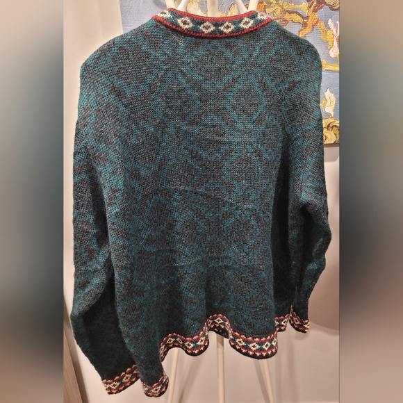 Vintage LL BEAN Nordic Fair Isle Button Cardigan Merino Wool Size Large - Picture 2 of 7